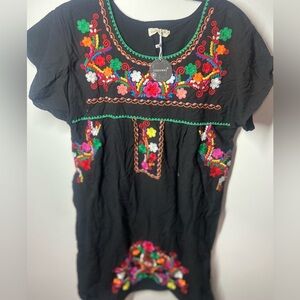 Vibrant Black Dress with Floral Embroidery